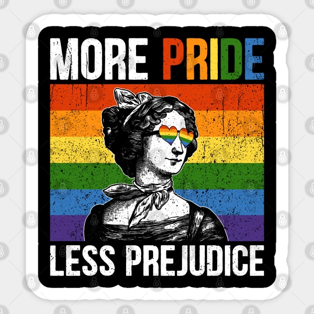 Pride Month More Pride Less Prejudice Jane Austen Sticker by RetroPrideArts